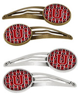 Letter U Football Red, Black and White Set of 4 Barrettes Hair Clips CJ1073-UHCS4