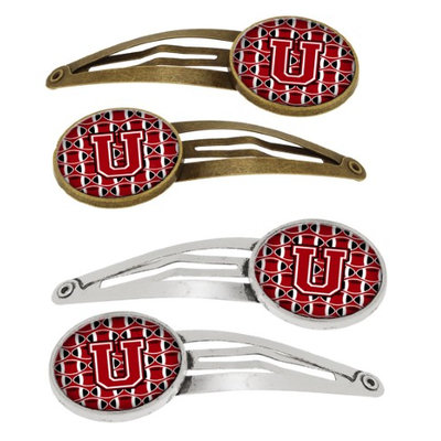 Letter U Football Red, Black and White Set of 4 Barrettes Hair Clips CJ1073-UHCS4