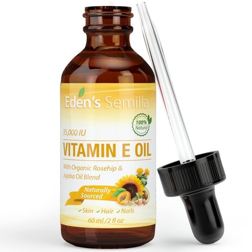 100% Natural Vitamin E Oil 35,000 IU + Organic Rosehip & Jojoba Blend - 2 OZ Bottle. FAST Absorbing Skin Protection For Face & Body. Pure Ingredients - Ideal For Sensitive Skin - Use Daily
