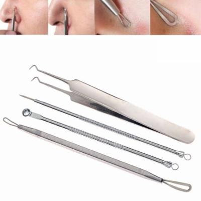 Outtop 4Pcs Stainless Facial Acne Spot Pimple Remover Extractor Tool Comedone
