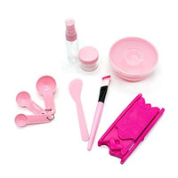HUELE 10 In 1 DIY Mask Mixing Tool Set Facial Skin Care Mask Mixing Bowl Stick Brush Gauge Spoon Set (Pink)