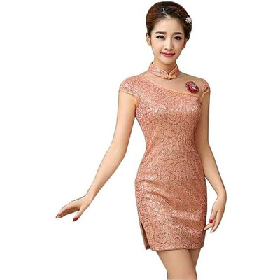 Panda Superstore PS-CLO1045024-JACKY02109 Elegant Slim Cheongsam Traditional Wedding Dress Cheongsam, Pink - Large