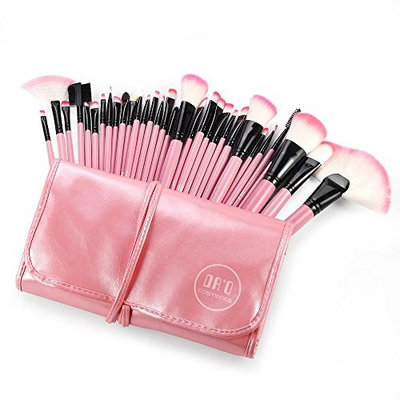 DRQ Makeup Brush Set,32 Pc Professional Wooden Handle Makeup Brushes Set in Pink Case,Foundation Brush Blending Face Powder Blush Concealers Eye Shadows Make Up Brushes Kit