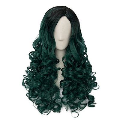 24 Inches Long Curly Black Root Cosplay Hair Full Wig Trendy Fashion Lolita