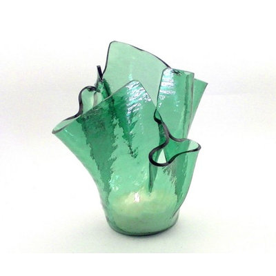 Vase Candle Sea Green Cathedral Reusable Glass Vase and a Spring Rain Half Candle (Pack of 2)