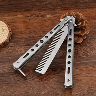 1 Pc Combs Hair Brush Stainless Steel Practice Training Butterfly Knife Comb Tool Combo Pocket Long Round Handle Holder Goodly Popular Beard Natural Grooming Kids Travel Kit