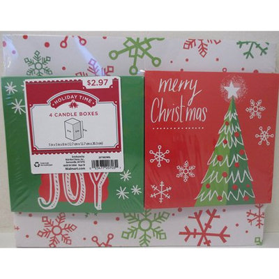 Ideal Box Company HOLIDAY TIME - 4 PACK CANDLE GIFT BOXES, PRINT, RED, GREEN, WHITE