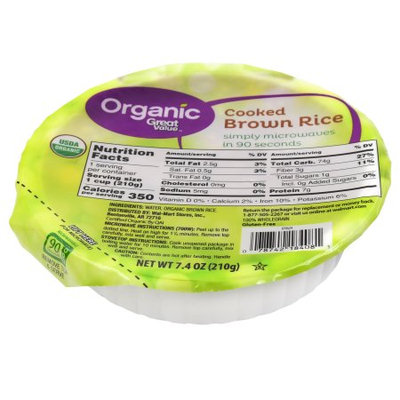 Wal-mart Store, Inc. Great Value Organics Cooked Brown Rice, 7.4 oz