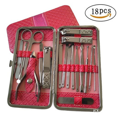JCX 18 in 1 Stainless Steel Manicure Pedicure Nail Clipper Travel Set - Nail Cutter Scissors File Tweezers Knife Ear Pick Cuticle Remover Utility Tools Grooming Kits with Case