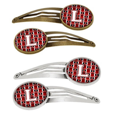 Letter L Football Cardinal and White Set of 4 Barrettes Hair Clips CJ1082-LHCS4