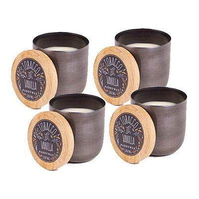 Paddywax Foundry 12 Oz. Gunmetal Tin With Wood Lid Tobacco & Vanilla Candle - Pack Of 4