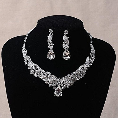 Missgrace Women Wedding Rhinestone Crystal Choker Necklace Earrings Jewelry Sets