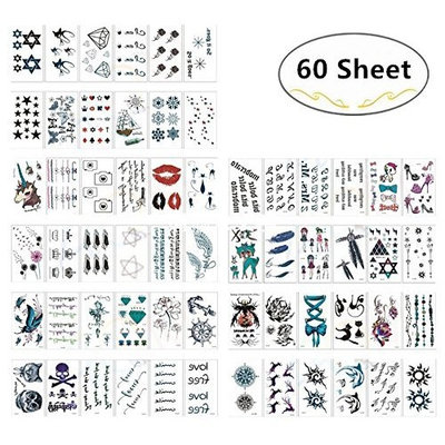 180+ Temporary Tattoos Sticker, Magnolora 60 Sheet Temporary Fake Tattoo Stickers Various Designs Removable Waterproof Body Art Tattoos Sticker for Body and Cellphones