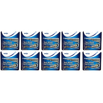 Twin Blade Cartridges with Lubricating Strip, 10 Count (Pack of 10) + FREE Travel Toothbrush, Color May Vary