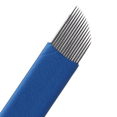 TAROMAING 50 pcs Blue 18-Pin Permanent Makeup Manual Eyebrow Tattoo Needles Blade For 3D Embroidery Microblading Tattoo Pen Machine