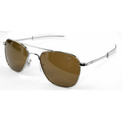 AO Original Pilot Sunglasses, Bayonet, Silver Frame, Brown Glass Lens, Polarized