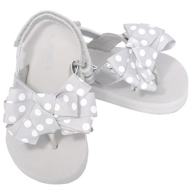 L'Amour Silver Polka Dot Bow Wedge Flip Flop Sandals Toddler Girl 5-10