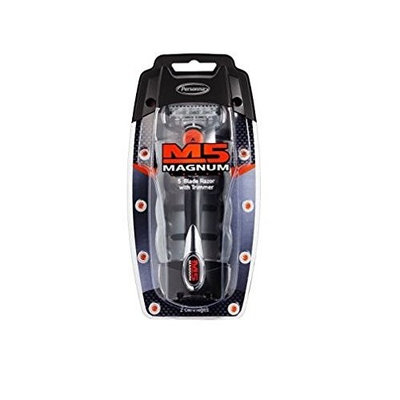 M5 Magnum 5 Razor with Trimmer, 2 Refill Blades and Travel Case + FREE Schick Slim Twin ST for Sensitive Skin