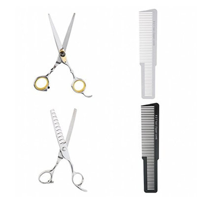 Homyl 2pcs 6.5'' Professional Barber Scissor Hair Cutting Thinning Stainless Steel Shears+ 2pcs Hair Clipper Comb Set