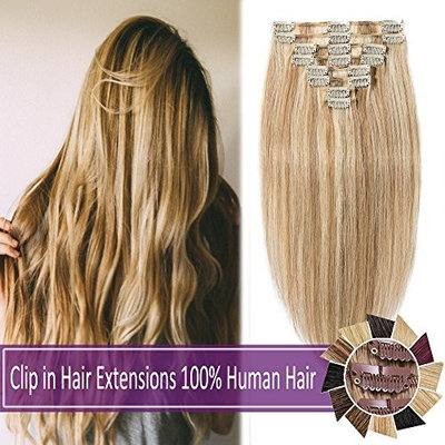100% Human Hair Clip in Hair Extensions Highlight 70-120g Long Straight Remy Hair Clip in Extensions 8 Pieces 18 Clips Thick Soft Silky 18