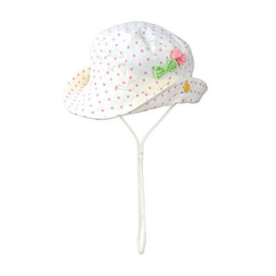Toddler Baby Kids Cotton Sun Protection Brim Hat w/ Straps, White Pink Green