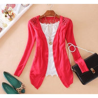 Hot Women Sweet Lace Candy Crochet Knit Blouse Top Coat Cardigan Shirt Sweater Z (Free Size, Red)