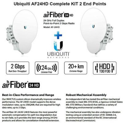 Ubiquiti Networks Ubiquiti AF24HD KIT 2 End Points air Fiber 24HD AF-24HD 24GHz 20km Wrls Backhaul
