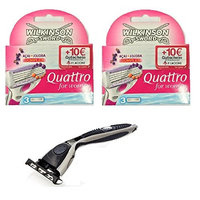 Compatible Razor + Wilkinson by Schick Quattro for Women Refill Blade Cartridges, 3 Count (2 Pack) + FREE Schick Slim Twin ST for Sensitive Skin