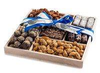 The Nuttery Ny Wooden 5 Section Square- Chocolate and Premium Nuts-Blue Ribbon