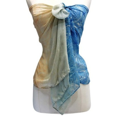 Blue Peach Green Sheer Paisley Print Circle Scarf