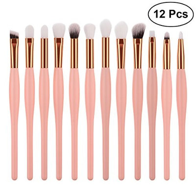 FRCOLOR 12 Pcs Makeup Brush Set Premium Nylon Fiber Wood Handle Cosmetics Brushes for Women-Pink (T-12-044)