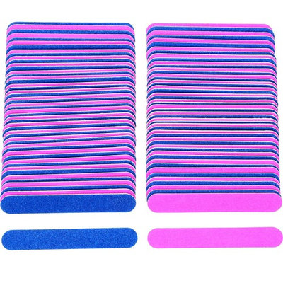 Sumind 100 Pack Disposable Nail Files Double Sided Emery Boards Manicure Tools, Blue and Pink