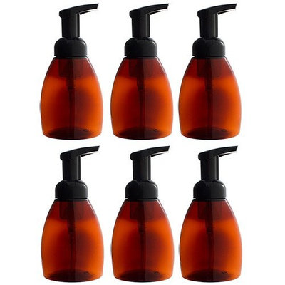 Amber PET BPA Free Plastic Refillable Travel Foamer Pump Bottle 250 ml / 8.3 oz (6 pack) + Labels