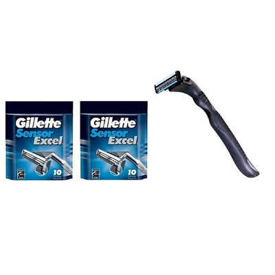 Compatible Razor Handle + Gillette Sensor Excel Refill Razor Blade Cartridges, 10 Ct (Pack of 2)