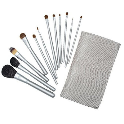 12 Pcs Makeup Brushes for Face and Eye Premium Synthetic Hair, with Brush Bag Organizer Silver