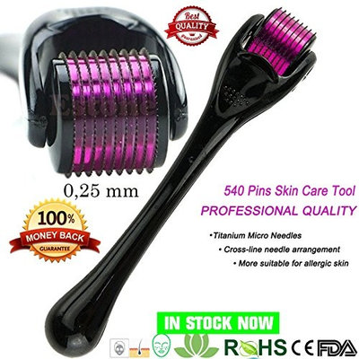 Derma Roller Microneedle Kit for Face - 540 Titanium Micro Needle 0.25mm Naturally Fight Acne Scars,Wrinkles,Stretch Marks,Acne,Sun Damage,Aging And More,Set with Free Storage Case,Safe for Home Use.