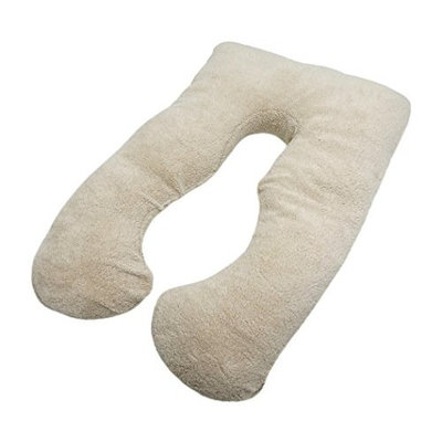 High Quality - U Shaped Premium Contoured Pregnancy/Maternity Body Pillow with Super Soft Sherpa / Microplush Zippered Pillowcase-Ivory