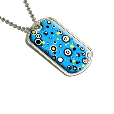 Circles Dots Blue Yellow Military Dog Tag Luggage Keychain