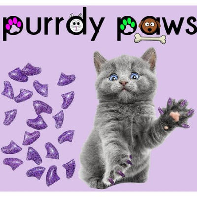 Soft anti scratch nail caps for cat claws * purple glitter * small size * Purrdy Paws brand