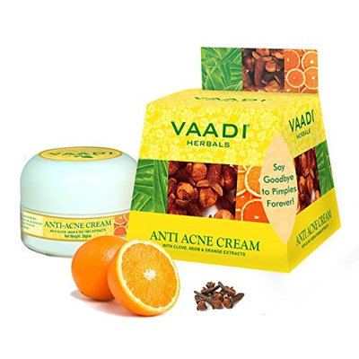 Anti Acne Skin Cream. Reduces the Apperance of Fine Lines and Wrinkles. Prevent Scar, Pigmentation Markes, Dark Patches and Blemishes. Removes Pimples and Blackheads Without Leaving Scars. All Natural Formula. Completly Therapeutic Cream Made with Clove Oil, Neem Oil, Tea Tree Oil and Orange Peel. Prevents Premature Aging. Suitable for All Skin Types and Both for Men and Women. Moisturizing and Softening Lotion. - 30 Grams - Vaadi Herbals