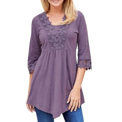 Hot Sale! Clearance! Plus Size! Todaies Women Spring Casual Basic Solid Laciness Stitching Half Sleeve T-shirt Top Blouse