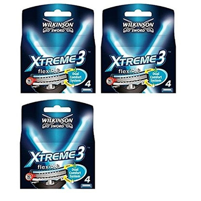 Wilkinson Sword Xtreme3, 4 Count Refill Razor Blades (Pack of 3) + FREE Assorted Purse Kit/Cosmetic Bag Bonus Gift
