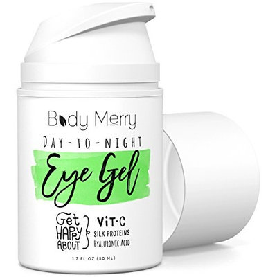 Body Merry Day-to-Night Eye Gel: Anti aging treatment with natural Hyaluronic Acid + Vitamin C to lift and combat dark circles, puffy eyes, fine lines for men/women - can be used w cream or makeup