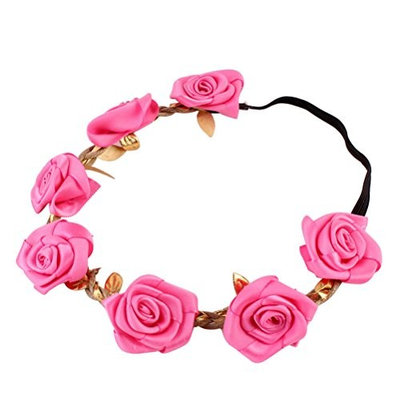 Frcolor Flower Crown Headband, Rose Flower Headpiece Floral Garland Decorations For Wedding, Party, Festival, Birthday (Rose Red)