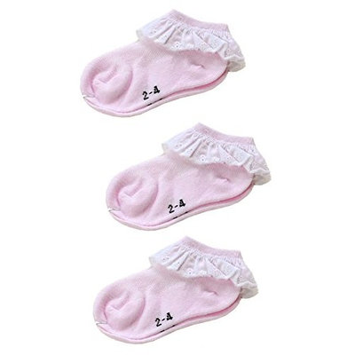 StylesILove Children Ruffle Lace Girl Socks, 3 Pairs (6-12 Months, Pink )