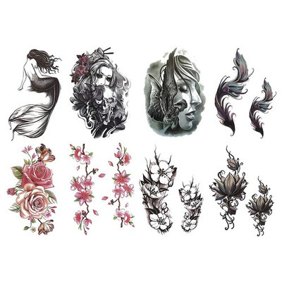 Fashion Temporary Tattoo Transfer Stickers - 8 Sheets Large Size Tattoo Body Stickers for Man & Women Waterproof Removeable Non-Toxics & Safe for All Skin (Full Arm)