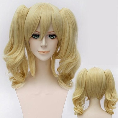 Aosler Wig Ponytail for Women Middle Length Golden Blonde Cosplay Party Costume Wigs with 2 Culry Ponytails Clip