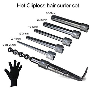 6 in 1 Hair Curler Wand Set YIMEI Interchangeable Barrels And Heat Resistant Glove For All Hair Types with Glove and Travel Case