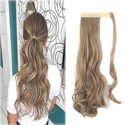Focussexy Wrap Around Synthetic Ponytail One Piece Heat Resistant Magic Paste Pony Tail Long Straight Soft Silky for Women Lady Girls 18/ 24 inch