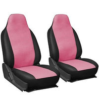 Istiloshoppe Car Accessories Faux Leather Car Seat Covers Pink Black 2pc Bucket Set w/Integrated Head Rests